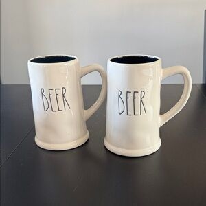 Rae Dunn-White Ceramic Beer Mugs Set